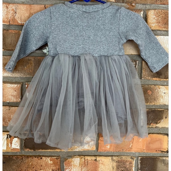 Baby Girl Gray Long Sleeve Floral Pattern Mesh Layered Tutu Dress 6M - Picture 2 of 7